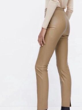 Zara Faux Leather Straight-Leg Pants in Camel Tan -M